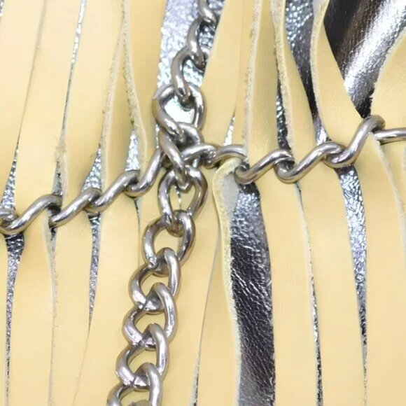 Makowsky Structured Yellow Mustard Soft Leather Silver Chain Bag Tote Purse Bag - Picture 4 of 14